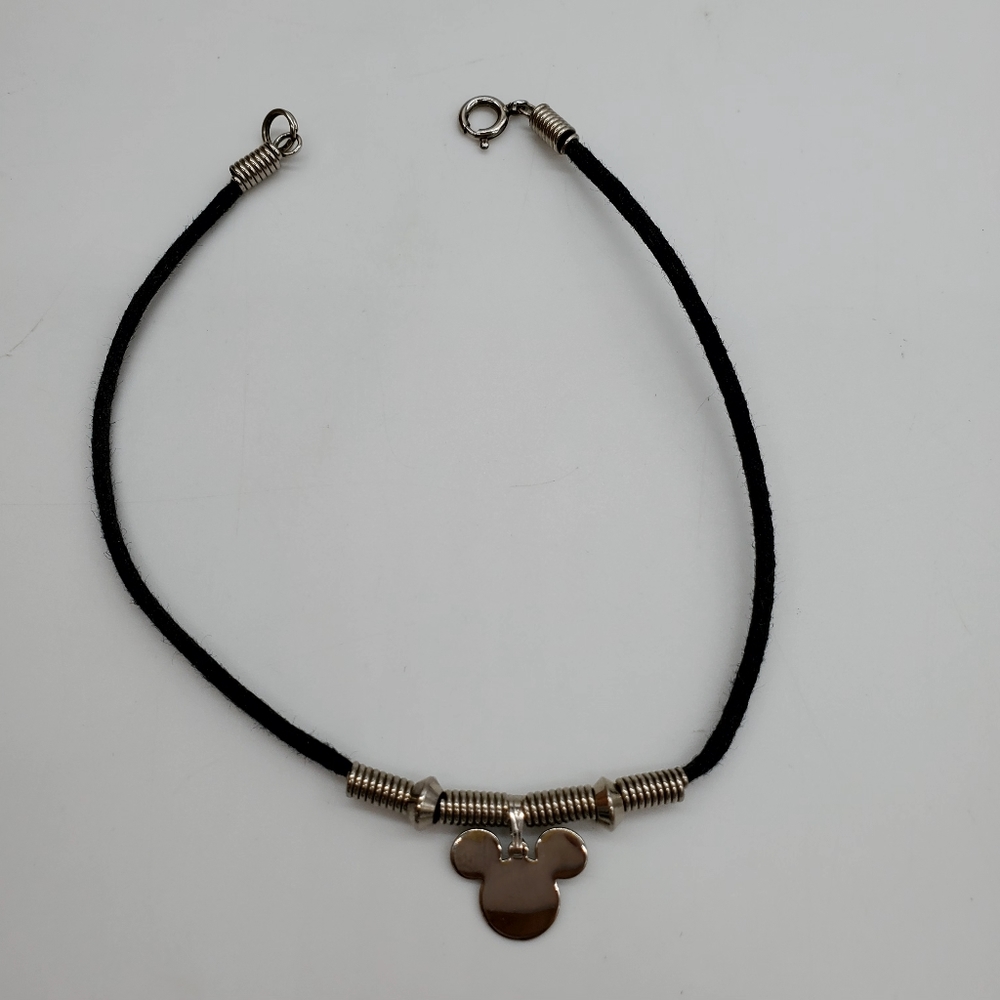 Disney Mickey Mouse Silver/Black Unisex Ankle 10" Bracelet/ Anklet Clasp/Lanyard